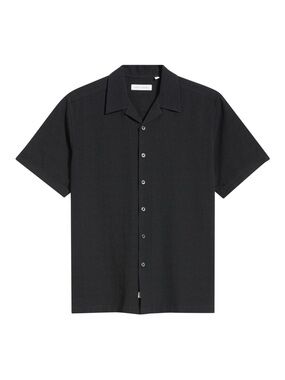 James Campbell Black Short-Sleeve Camp Collar Button-Down Shirt